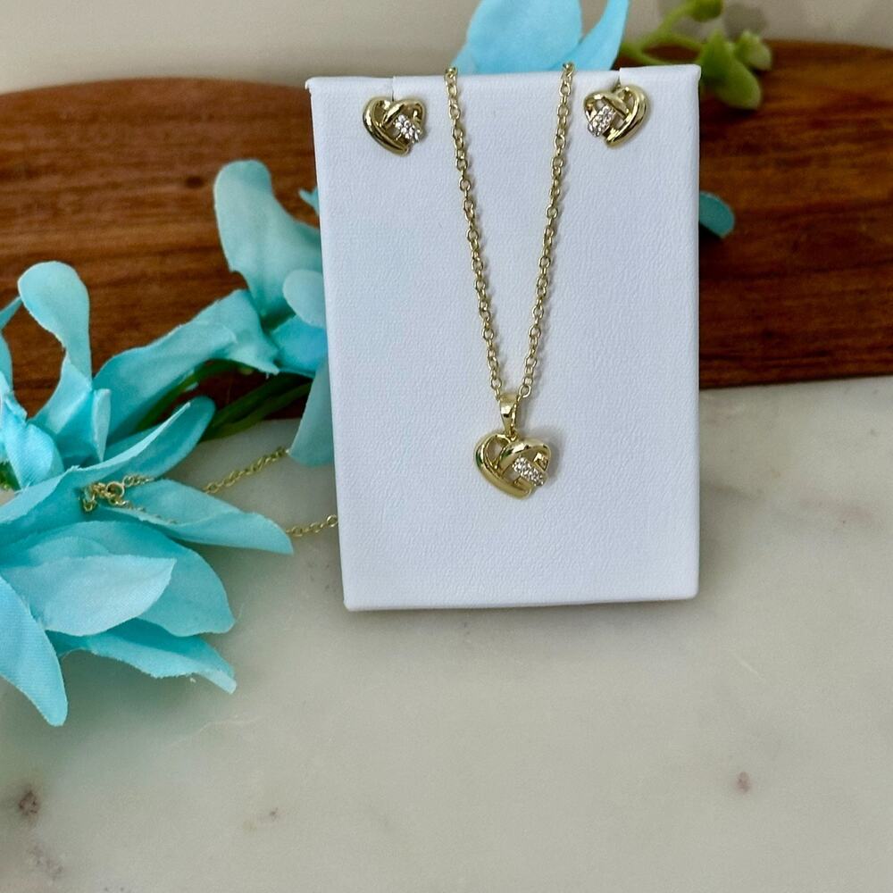 14K Gold Plated XP Women Set Necklace Chain Earring Heart Oro Laminado Everyday